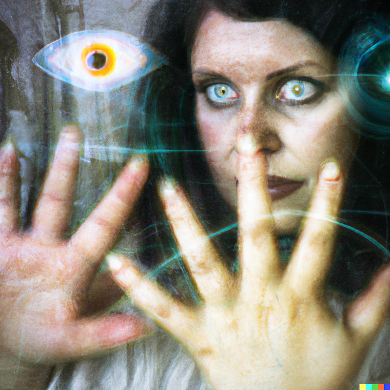 A picture showing access of secret data using psychic powers. Visit psychicexperiment.org